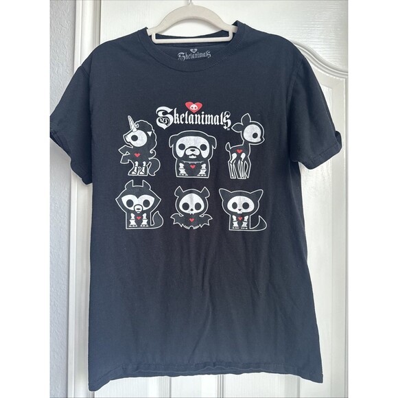 Skelanimals Black Y2K Characters Shirt Small Rare Dog Bat Unicorn Cat Bambi - Picture 1 of 4